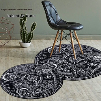 

European Creative Round Carpet Black/White Porch Floor Rug Non-slip Washable Durable Area Rug for Living Room/Bedroom/ Floor Mat