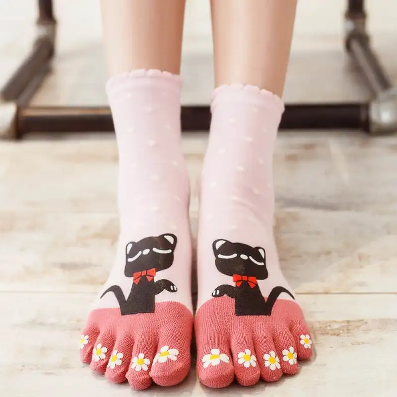 

Autumn and Winter Women's Girls Warm Soft Candy Color cartoon Five Finger Toe Socks Women Cotton Socks Free Shipping