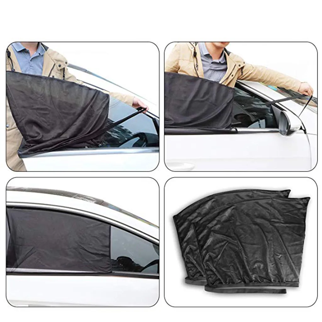 Car Window Sunshade 2Pcs Slip On Window Shades Car Sunblind UV Protection Curtain Sunshade Nylon Mesh Cover Car Curtain