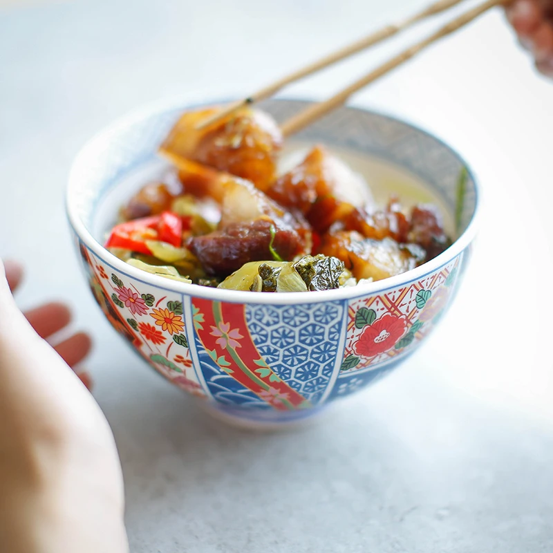 Узор ручной работы японский стиль миска для риса, лапши, супа салат ramen миска Тяжелая практичная столовая посуда керамическая посуда Кухня