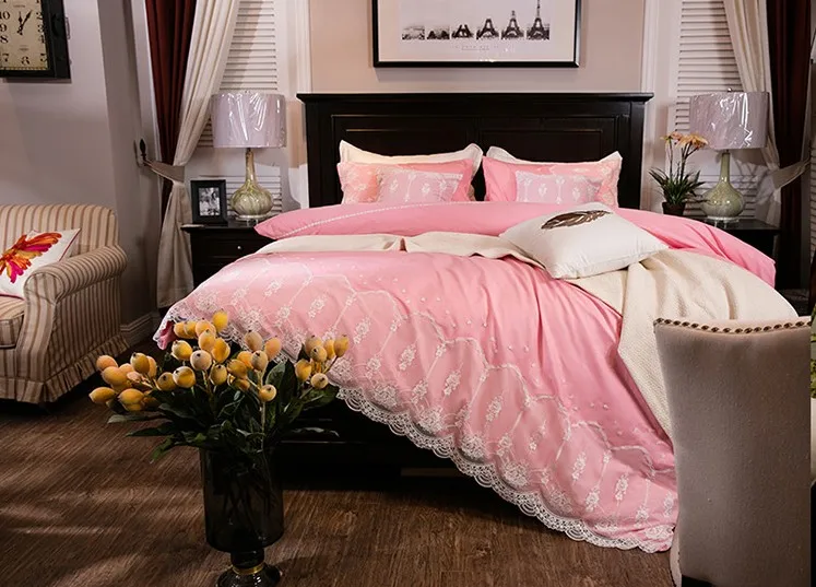 Pink Lace Bedding sets Cotton bed sheets sheet bedspreads bedspread