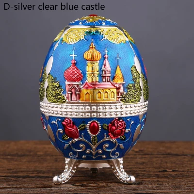 D Silver Clear Blue Винтажные пасхальные яйца в форме серебристого, красного, синего, белого цветов, ручная роспись, замок из цинкового сплава, диспенсер, держатель для зубочистки - Цвет: D Silver Clear Blue