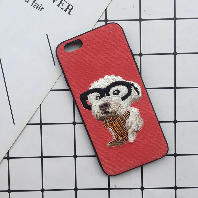 Cute Cartoon Phone Case For iphone X XS Max XR 3D Embroidery Teddy Husky Dogs Duck Pet Fabric Skin Cover For iPhone 6 S 7 8 Plus (14)