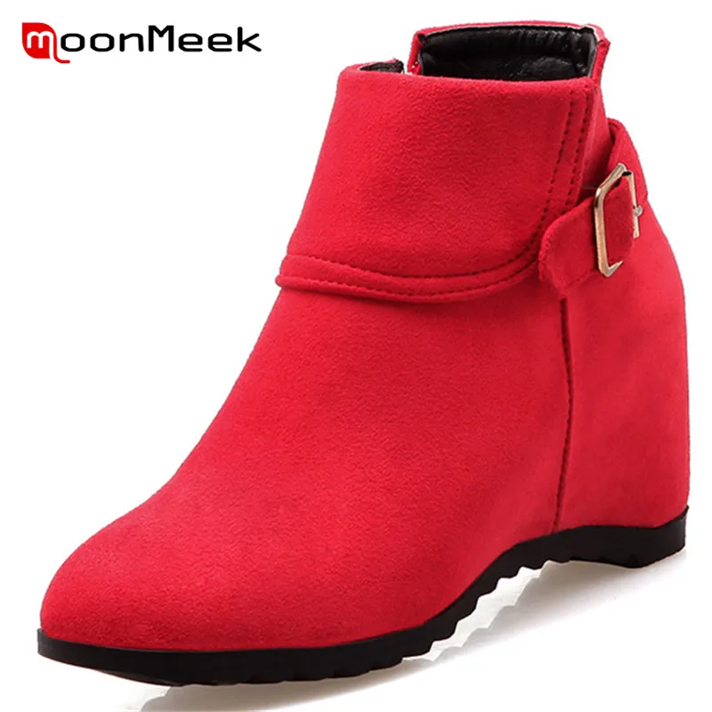 

MoonMeek new arrive 2020 popular internal increase flock boots ladies casual pointed toe ankle boots for ladies high heels boots