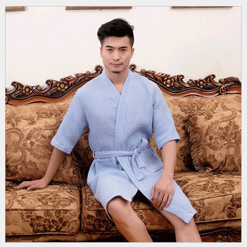 Today Special Men's Solid Color Robe Men Half Sleeve Shawl Collar