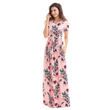 Floral Printed Long Dress Women Casual O-Neck Pockets Long Maxi Dress Plus Size 2017 Summer Round Neck Short Sleeve Vestidos