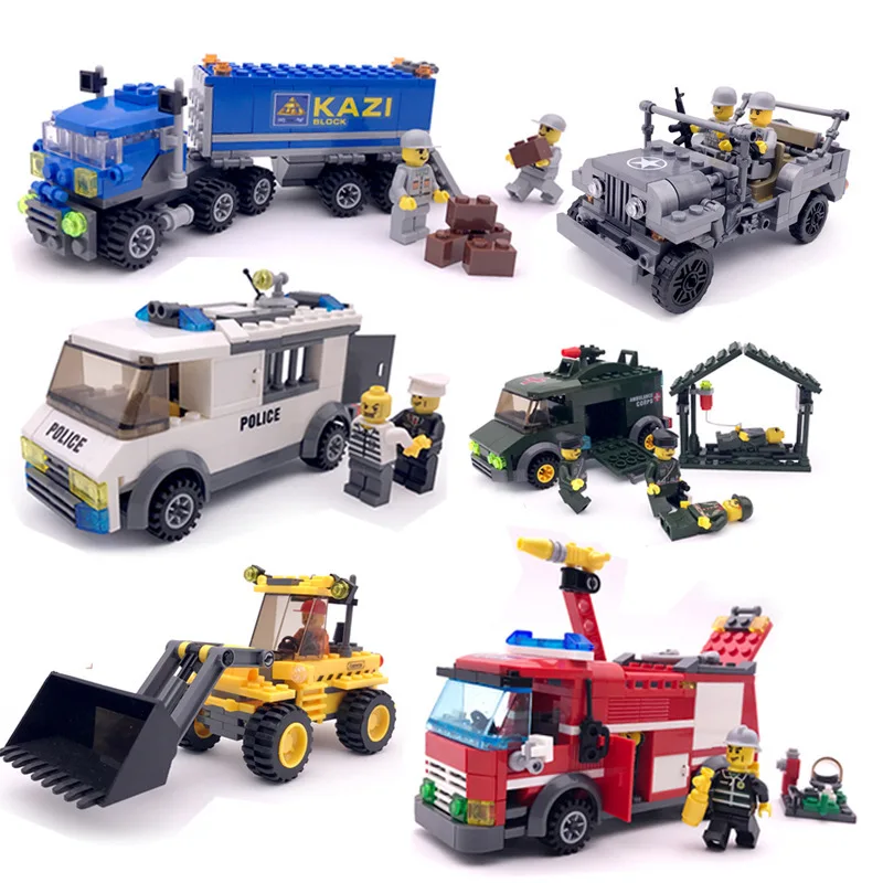 Construction Vehicle Fire Truck Series Building Blocks Sets LegoINGs Military Soldiers Bricks Army Kids Gifts Assembling Toys