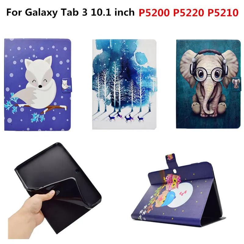 

Cute Cartoon OWI Elephant PU leather Stand Case For Samsung Galaxy Tab 3 10.1 P5200 P5220 P5210 GT-P5200 Tablet Cover Coque