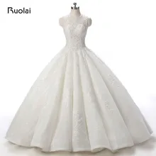 Real Photo 2016 Elegant Ball Gown Wedding Dress Scoop Applique Lace Sequins Tulle Wedding Gown Bridal Dress Vestido de Novia FW1
