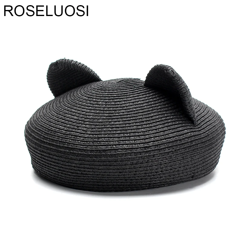 ROSELUOSI женский черный береты Hat 2018 новый милый Кепки с ушками женские летние для