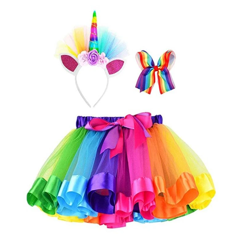 

1PCS Unicorn Party Girls Ballet Rainbow Suit Dancing Tutu Kids Birthday Princess Party Favor Dress Skirt Set