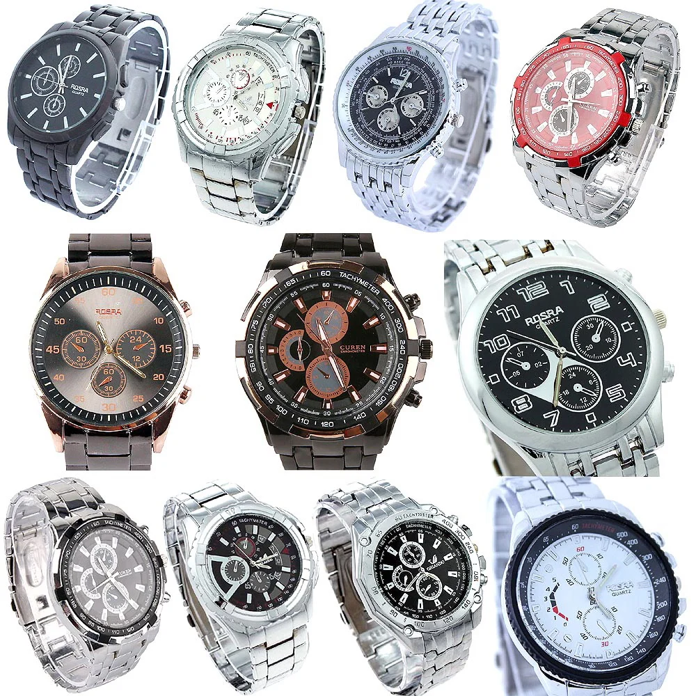 10 шт./лот, смешанные оптом серебряные модные мужские часы из нержавеющей стали кварцевые деловые часы NGT мужские нарядные часы