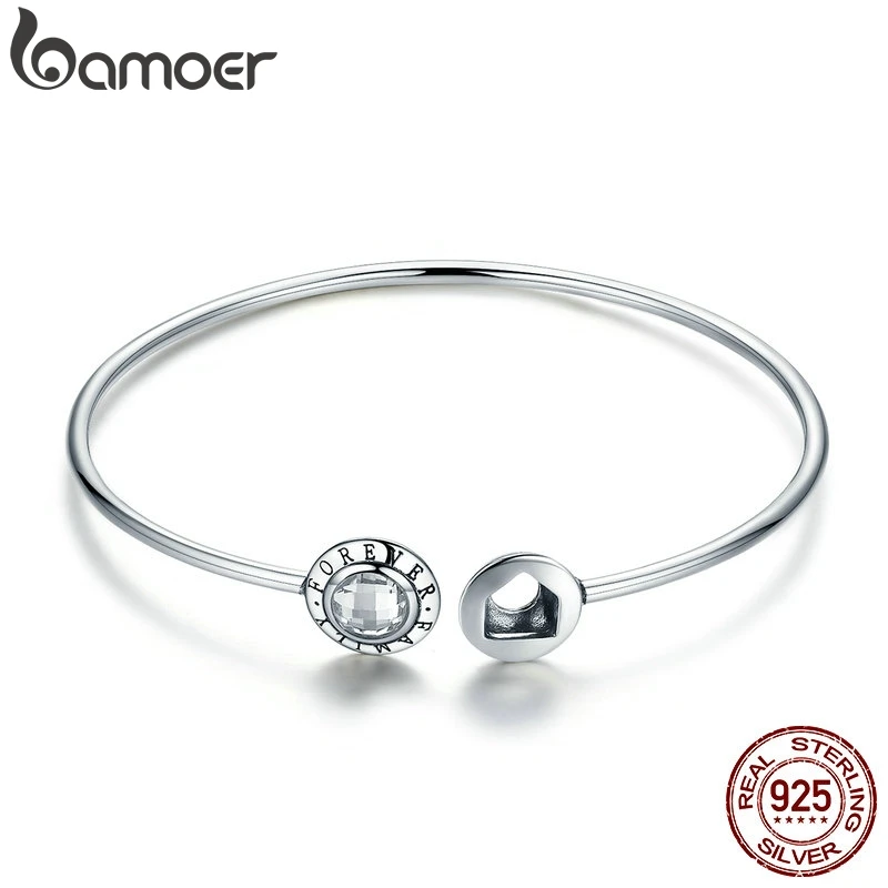 Skup BAMOER oryginalna 925 Sterling Silver rodzina na zawsze wyczyść CZ Geocentric mankiet bransoletki luksusowe srebro biżuteria SCB011