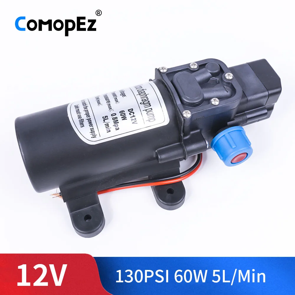 DC 12V 60W 130PSI 0.8MPA 5л/мин водяной мембранный насос высокого давления самовсасывающий