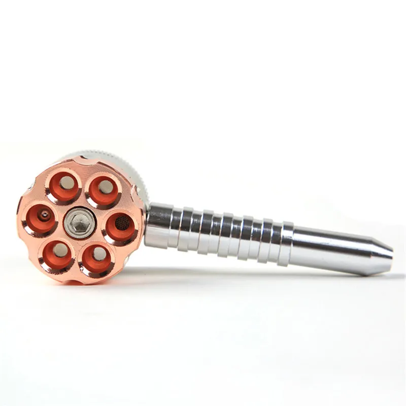 2 Uses Bullet Shape Revolver Pipe Weed Grinder Six Shooter Pipe 11cm