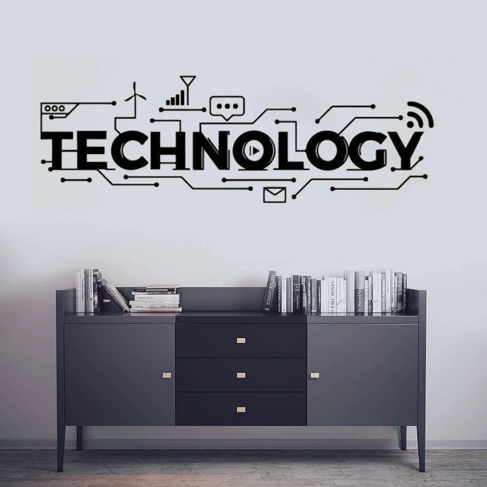 

Technology Lettering Wall Art Sticker Science Education Wall Decal Technology Logo Pattern Vinyl Wall Poster School Decor AZ272