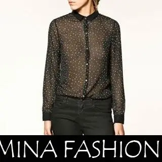 

LONG SLEEVE STAR PRINT CHIFFON SHIRT Freeshipping