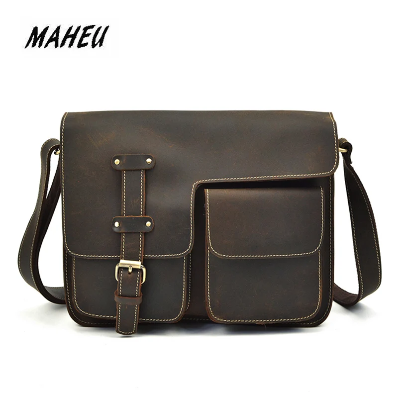 

MAHEU 2019 New Fashion Style Shoulder Bags Luxury Designer With Cover 100% Genuine Leather Mens Casual Leisure Shoulder Bag