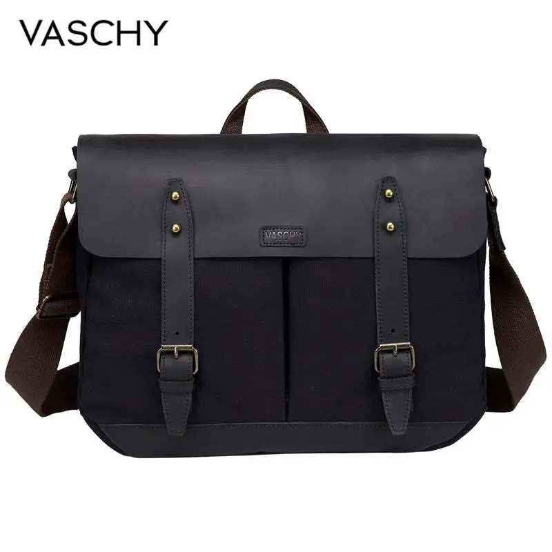 Get  VASCHY Cowhide Leather Messenger Bag for Men Casual Laptop Briefcase Water Resistant Canvas Busines