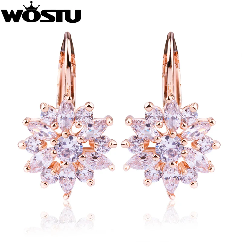 WOSTU, роскошные серьги-гвоздики цвета шампанского, золотой цветок, с циркониевым камнем, для женщин, подарок на день рождения, цветочные серьги, бижутерия, SDSE014