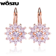 WOSTU, роскошные серьги-гвоздики цвета шампанского, золотой цветок, с циркониевым камнем, для женщин, подарок на день рождения, цветочные серьги, бижутерия, SDSE014