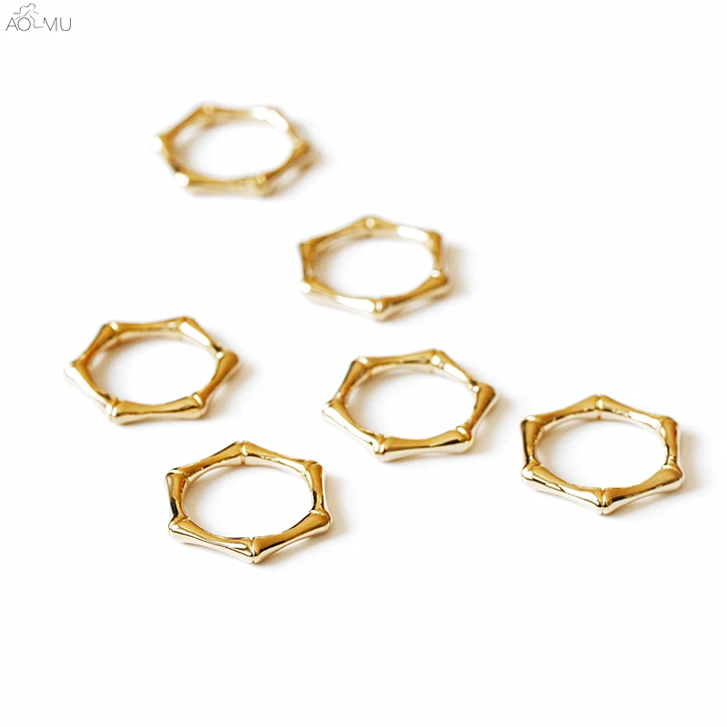 

AOMU Simple Cool Fashion Geometric Bamboo Hexagonal Copper Plated Gold Metal Hollow Polygon Knuckle Ring for women Party Jewelry