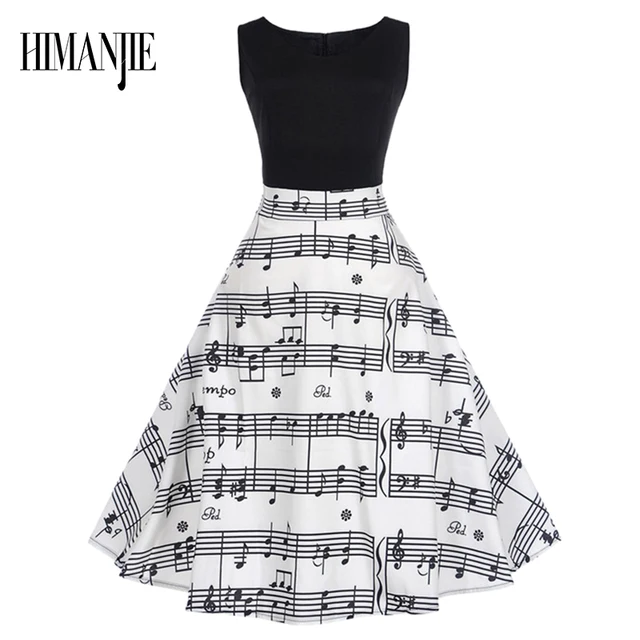 2019 christmas musical notes and cats print dress