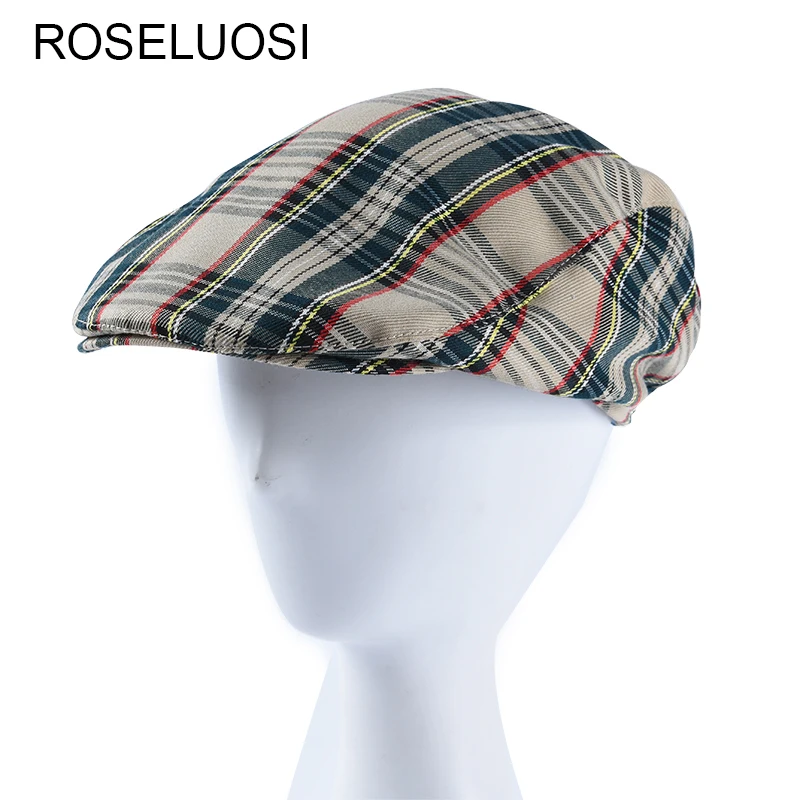 

ROSELUOSI 2019 Spring New Cotton Plaid Visors For Men Women Casual Soft Caps Hat Retro Berets