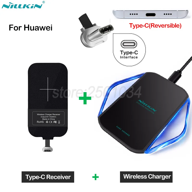 Nillkin Qi Wireless Charger+Type-C Receiver Wireless Charging for Huawei Mate 9 10 Pro Honor 10 8 9 V9 V10 P9 P10 Plus P20 Pro