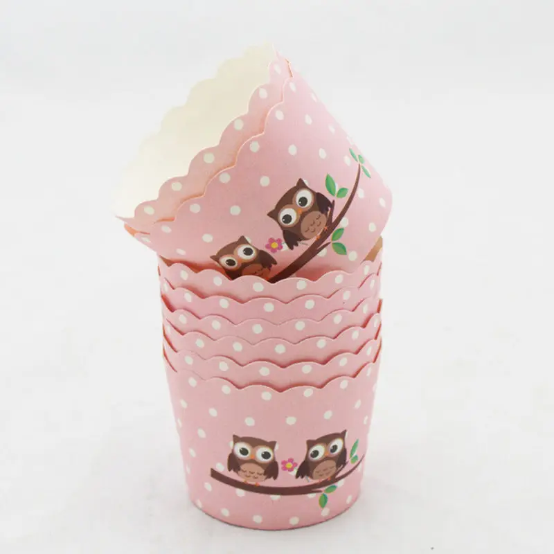 

50 pcs/lot Pink Owl print baking cup paper cupcake liner muffin cases Cake box Cup tray cake mold decorating tools