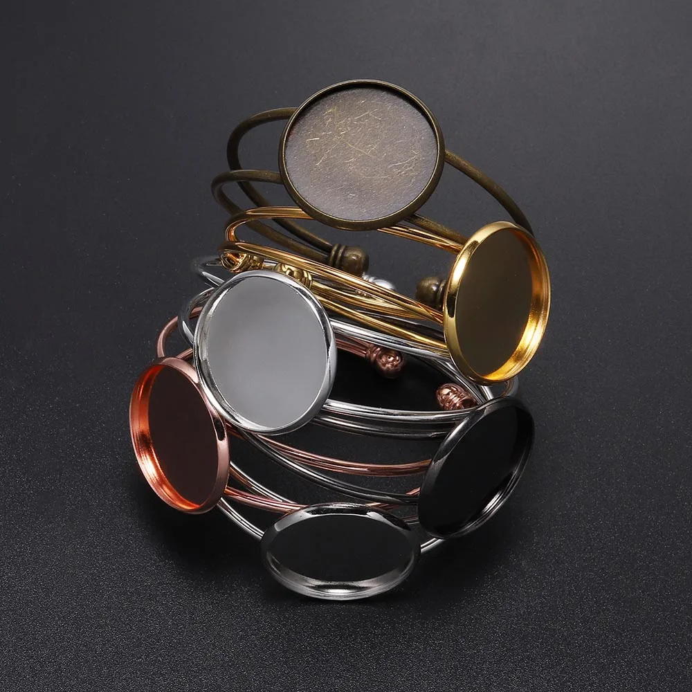 Gold Bangle Bracelet with Cabochon Base