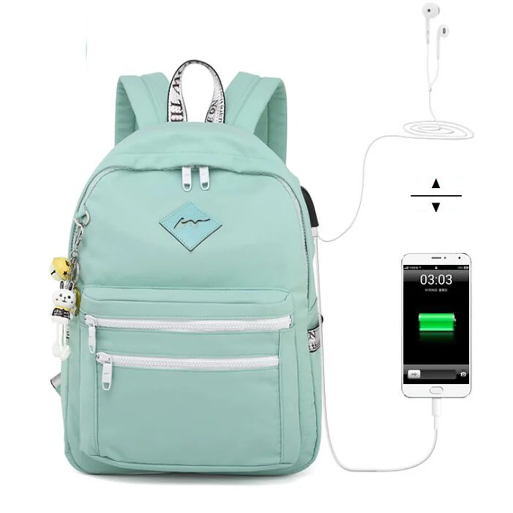 Aqua blue Модный студенческий рюкзак для девушек, школьный рюкзак с подзарядкой, простой водонепроницаемый и дышащий рюкзак туристический рюкзак - Цвет: Aqua blue