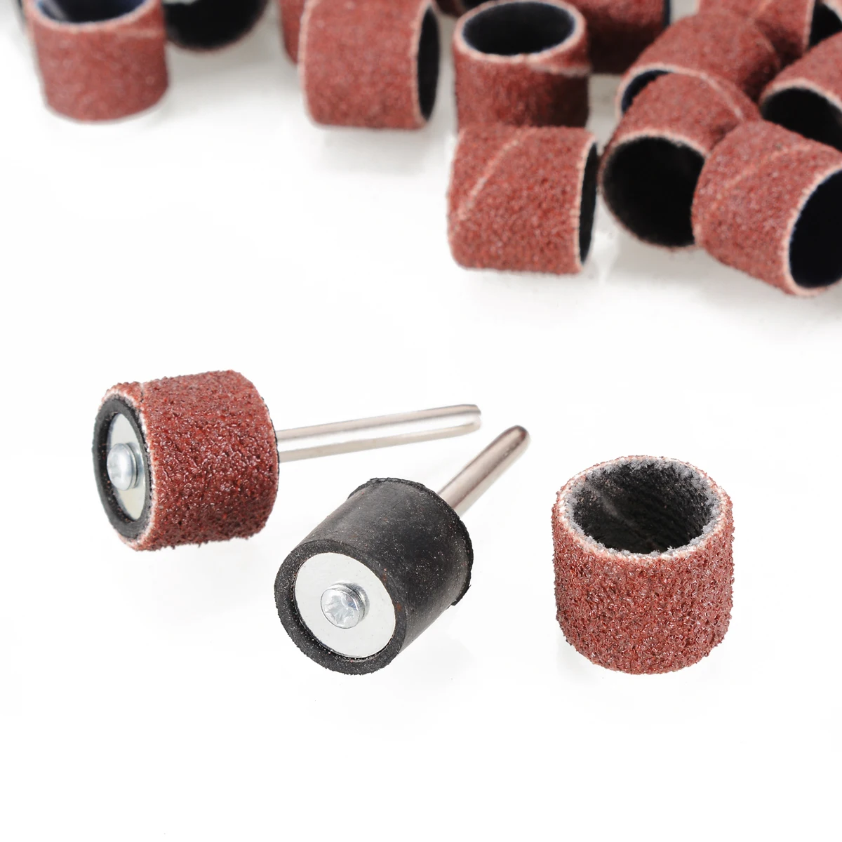 100pcs Rotary Tools 1/2" 80Grit Sander Paper Sanding Bands+2pcs 1/8" Mandrel for Abrasive Tool Woodworking Metal Polishing Tools