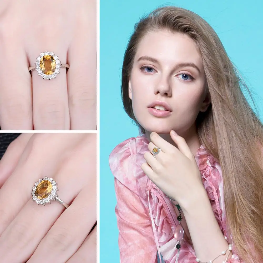 Jewelrypalace Кейт Принцесса Диана 1.8ct натуральный цитрин Обручение Halo Кольцо 925