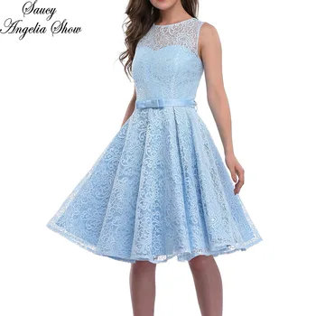 

SAUCY ANGELIA Women Summer Dress Sexy Blue Lace EUROPE Formal Vestidos Femme Slim Bodycon A-Line Bridesmaid Party Dresses Belt