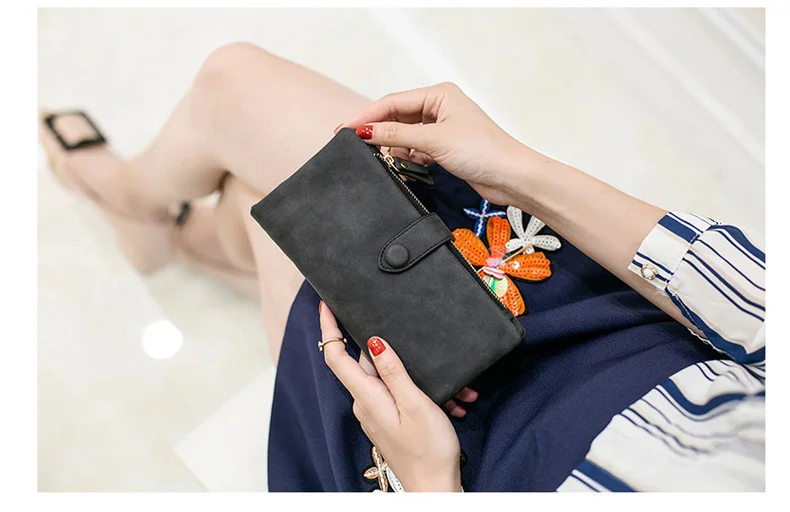 MJ Women Leather Wallets Matte PU Leather Long Wallet Lady's Brand Design Bi-Fold Clutch Purse Coin Pocket Multiple Card Holder (20)