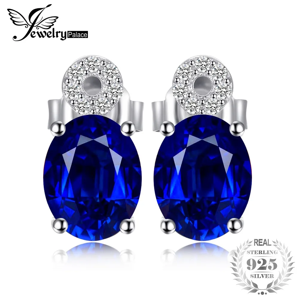 JewelryPalace Classic 3.5CT Oval Created Sapphire Stud Earrings 100 925 Sterling Silver