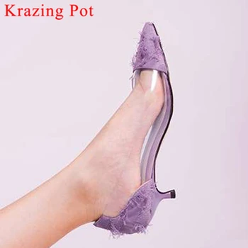 

Hollywood movie stars pointed toe slip on popular pvc med kitten heels british style transparent elegant lady party pumps L68