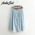 Summer 2016 Women Cotton Denim Skirt Femme Mori Girl Style Lace Patchwork Single Breasted Pleated Jean Skirt Long Saias Belted
