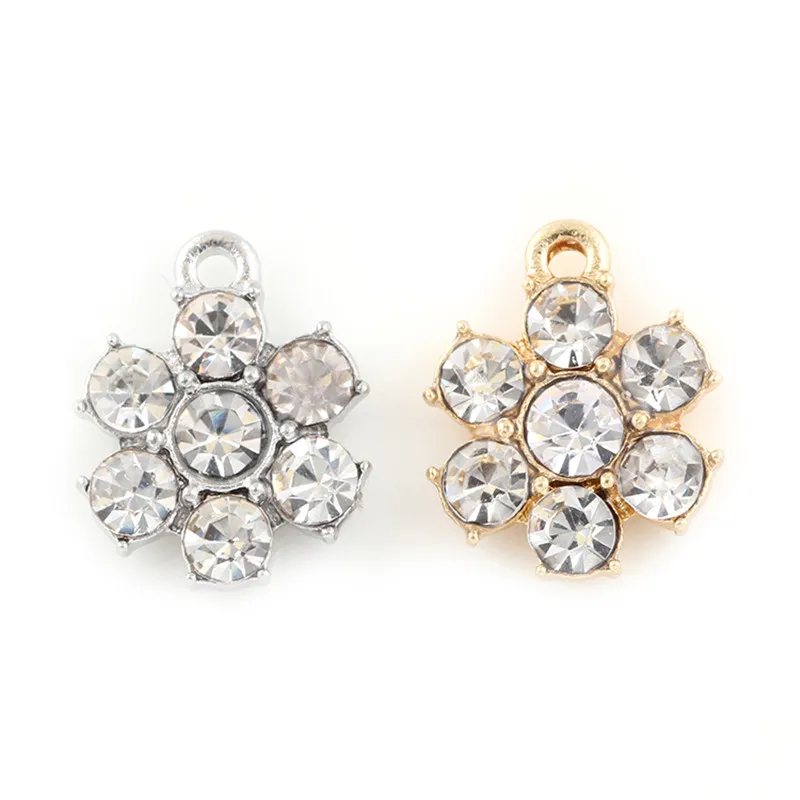 

20PCS Crystal Flower Alloy Women Necklace Pendant Silver Color Charms Bracelet Accessories Crafts