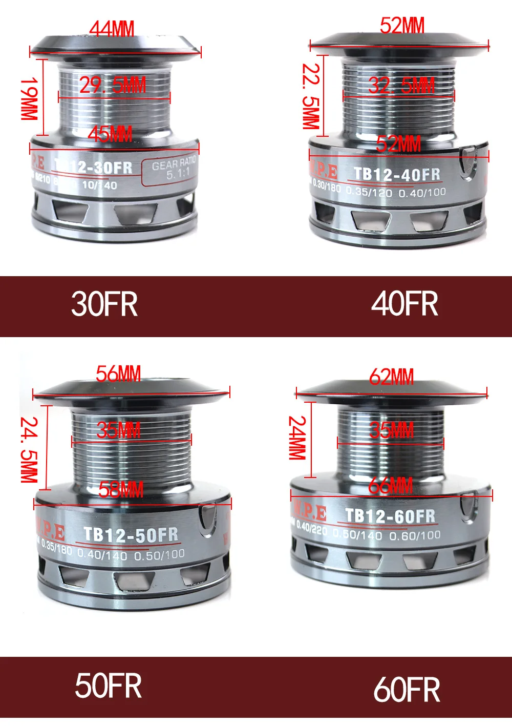 Molinete de Fiação Frente e Traseira Sistema de Arrasto de Água Carretel de Pesca Equipamento de Pesca 9 + 1 W.p.e 50fr 60fr Bbs Doce Carpa Tb-12 30fr - 40fr 8 de fiação 9 + 1 bbs frente