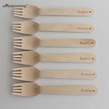 

150 Personalized Wood Forks heart Forks Disposable Heavy Weight Birch Wooden Cutlery Camping Picnics Weddings Supplies Eco