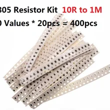 20 значений* 20 шт = 400 шт SMD 0805 Резистор набор 10 Ohm-1M 5% Сопротивление Ассорти набор 100R 470R 1K 2,2 K 6,8 K 10K 100K чипы упаковка