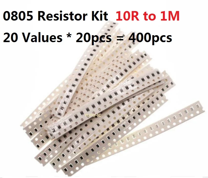 20 значений * 20pcs = 400 шт. SMD 0805 Резистор Комплект 10 Ohm-1M 5% Сопротивление Ассорти Комплект 100R 470R 1 к 2,2 к 6,8 к 10 к 100 к чипы пакет