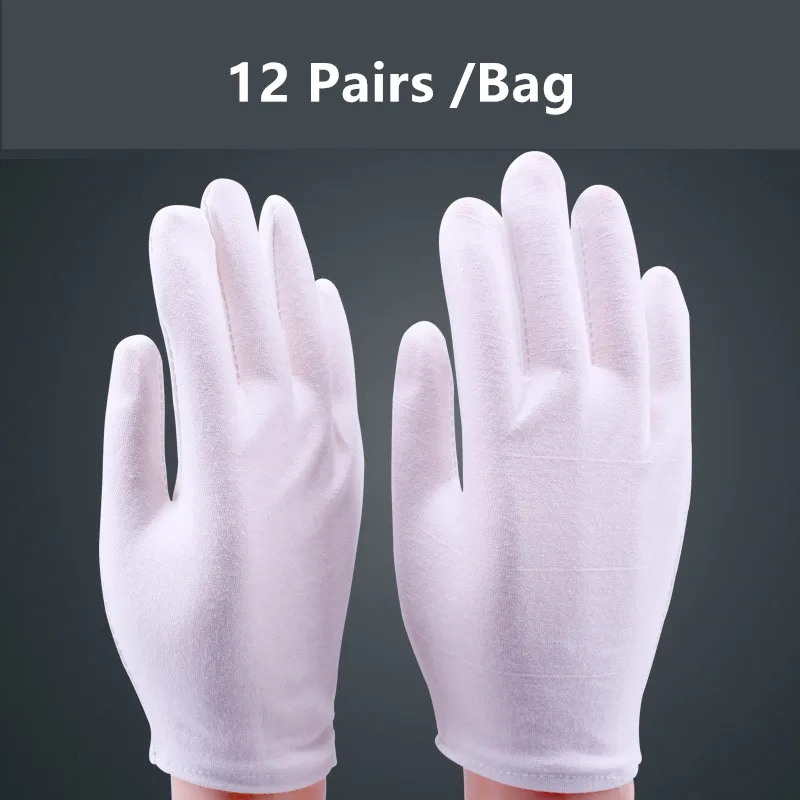 

12 Pairs/Lot Wholesale work gloves White Cotton Safety Glove For Serving/Waiters/drivers Labor Protection Etiquette Inspection