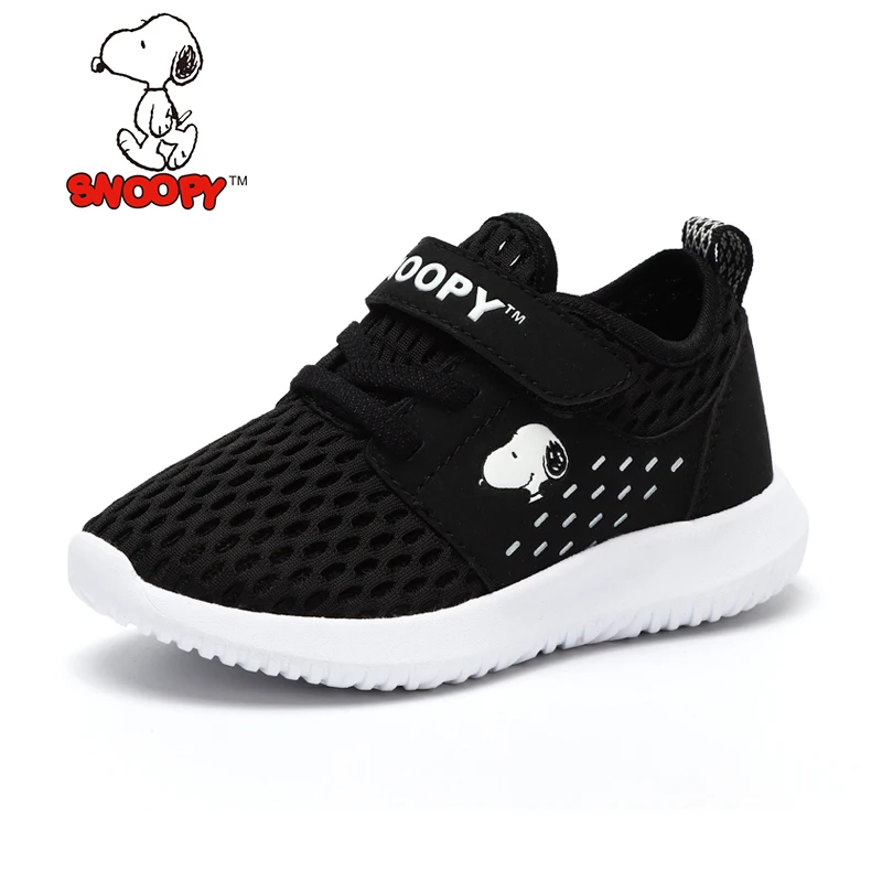 Snoopy/черные сетчатые кроссовки для мальчиков и девочек летняя повседневная обувь