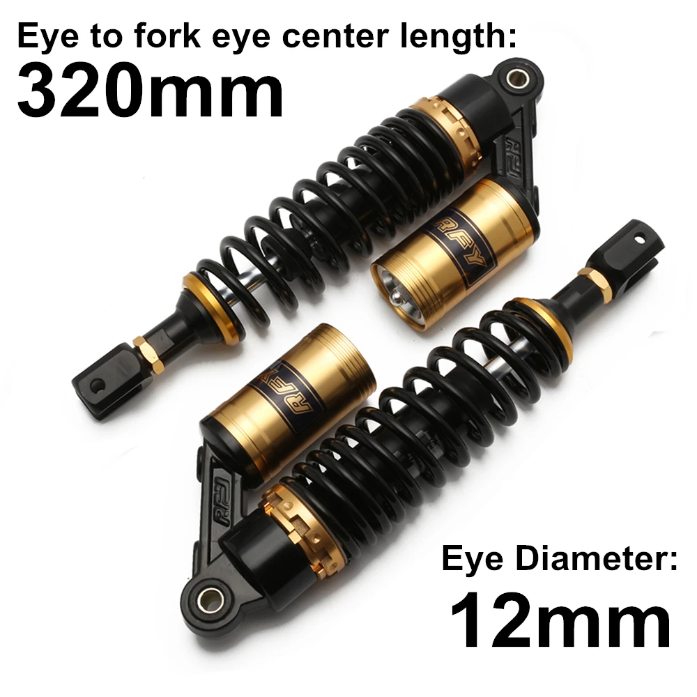 

Universal 12.5" 320mm Motorcycle Air Shock Absorber Rear Suspension For Yamaha Motor Scooter ATV Quad Black & Gold D25