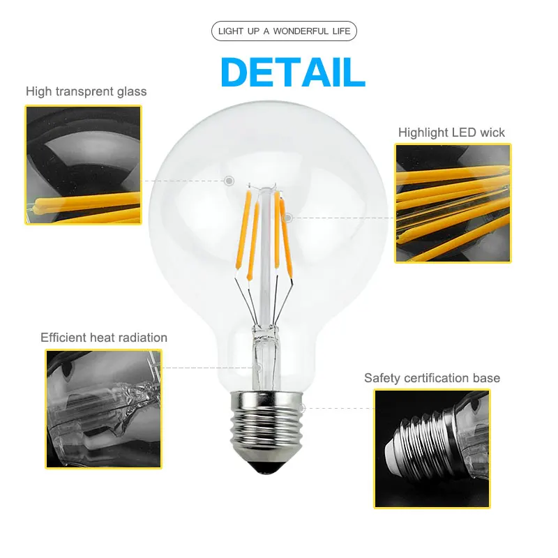 6 шт. светодиодный Edison Лампа 220V E27 E14 светодиодный нити светильник лампочка 2 Вт 4 Вт 6 Вт 8 Вт Винтаж лампы в форме свечи Стекло светодиодный специальности декоративный светильник