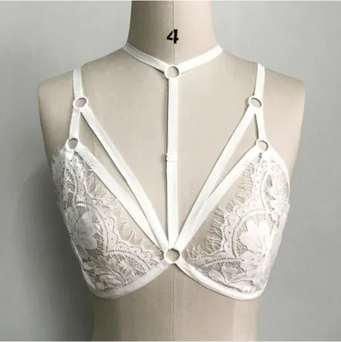 Летние новые женские полые Bralette кружевные Сатиновые женские цветочные комплекты бюстгальтеров, нижнее белье, вязаные топы без рукавов, сексуальные - Цвет: Белый