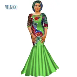 2018 Базен жемчуг платье плюс размеры для женщин Африканский костюмы Африканский принт лоскутное вышивка платья для Vestidos WY2789